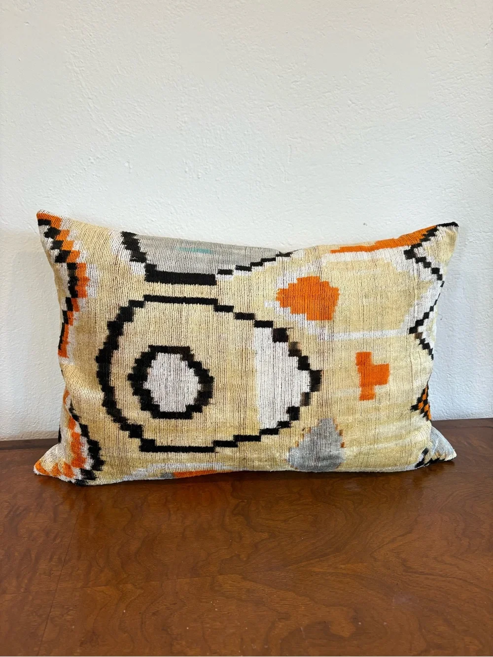 MD Home || Silk Velvet Ikat Pillow Cover Sham Luxury Turkish 16 x 24 Orange Tan